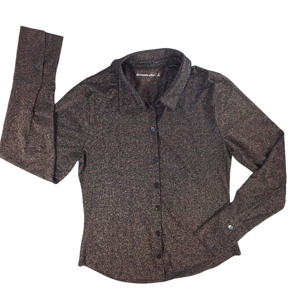 Abercrombie & Fitch Women Small Bronze Metallic Button Down‎ Shirt Shimmer